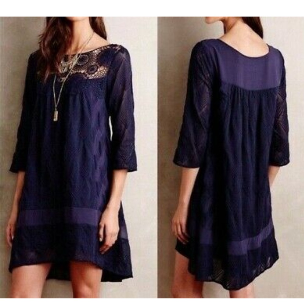 Anthropologie Augusta Chiffon crochet swing dress